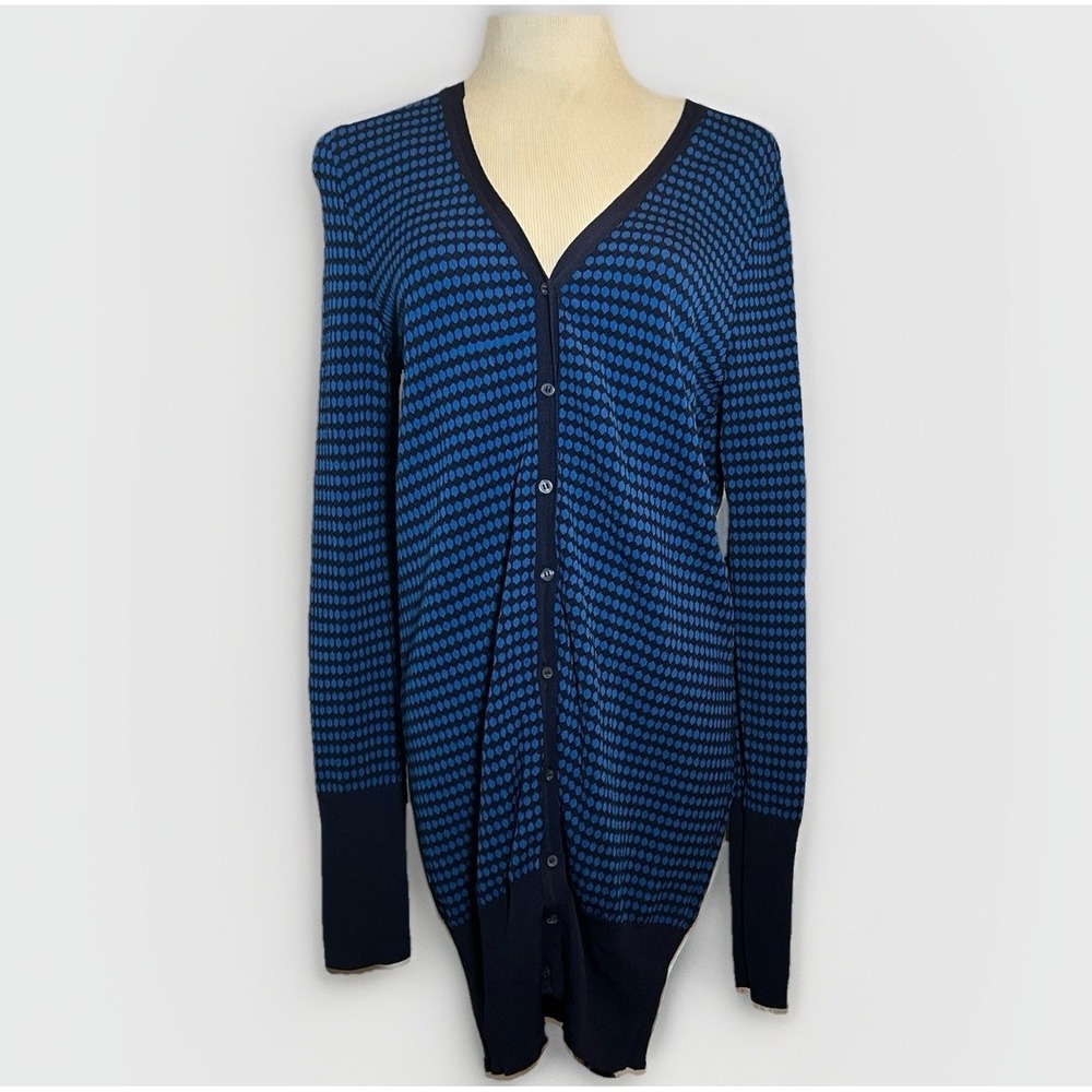 Zara Knit Longline Button‎ Front Cardigan Blue Geometric Print Womens Size Small